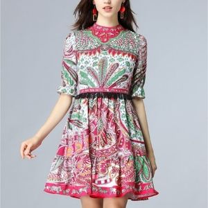 Burryco Pink & Green Jungle Fit & Flare Dress